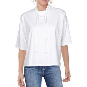 Eileen Fisher Funnel Neck White Boxy Short Sleeve Top Organic Cotton Size XL